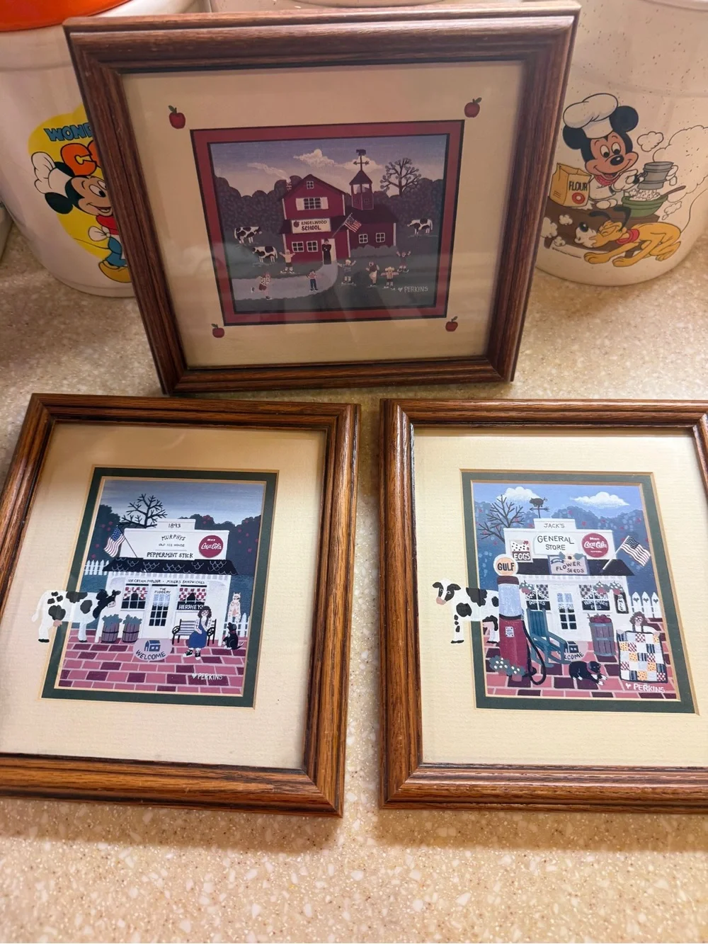 Vintage Donna Perkins Framed Country Farmhouse Print Set Cows Set of 3